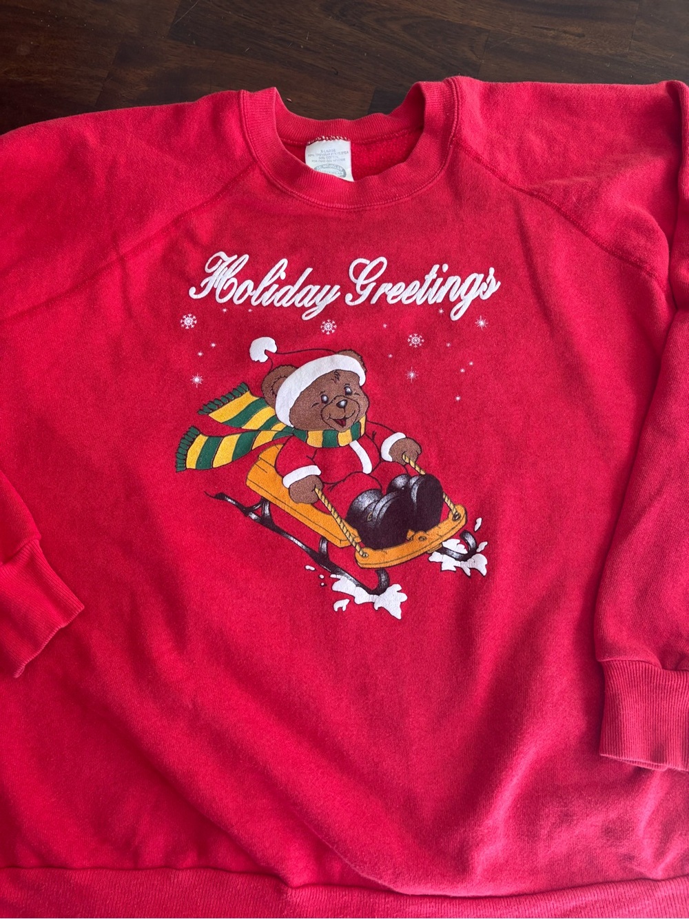 Holiday Greetings Red Bear Sledding Sweatshirt